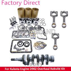 For Kubota Engine D902 Overhaul Rebuild Kit + 3PCS Connecting Rod + Crankshaft